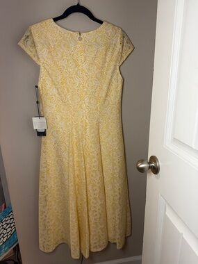 Tommy Hilfiger Yellow Lace Midi Dress